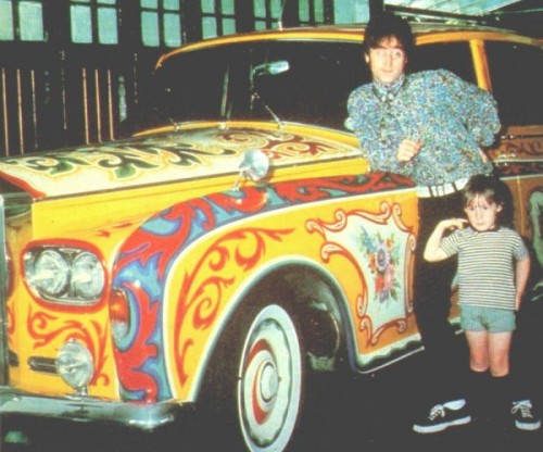 John Lennon with Daughter Standing Beside His Hand-Painted Rolls Royce Phantom V