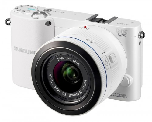The Samsung NX1000 in white.